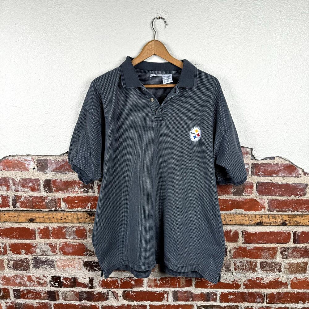 Vintage Pittsburg Steelers Shirt Size XL Grey Short Sleeve Polo Embroidered NFL